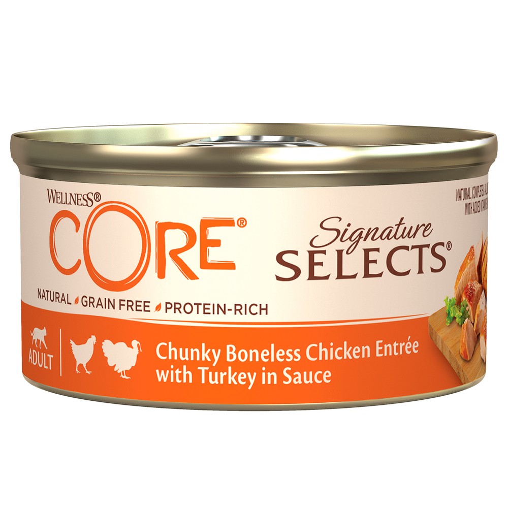 Корм для кошек CORE Signature Selects аппетитные кусочки кур.филе, индейки в соусе конс.79г