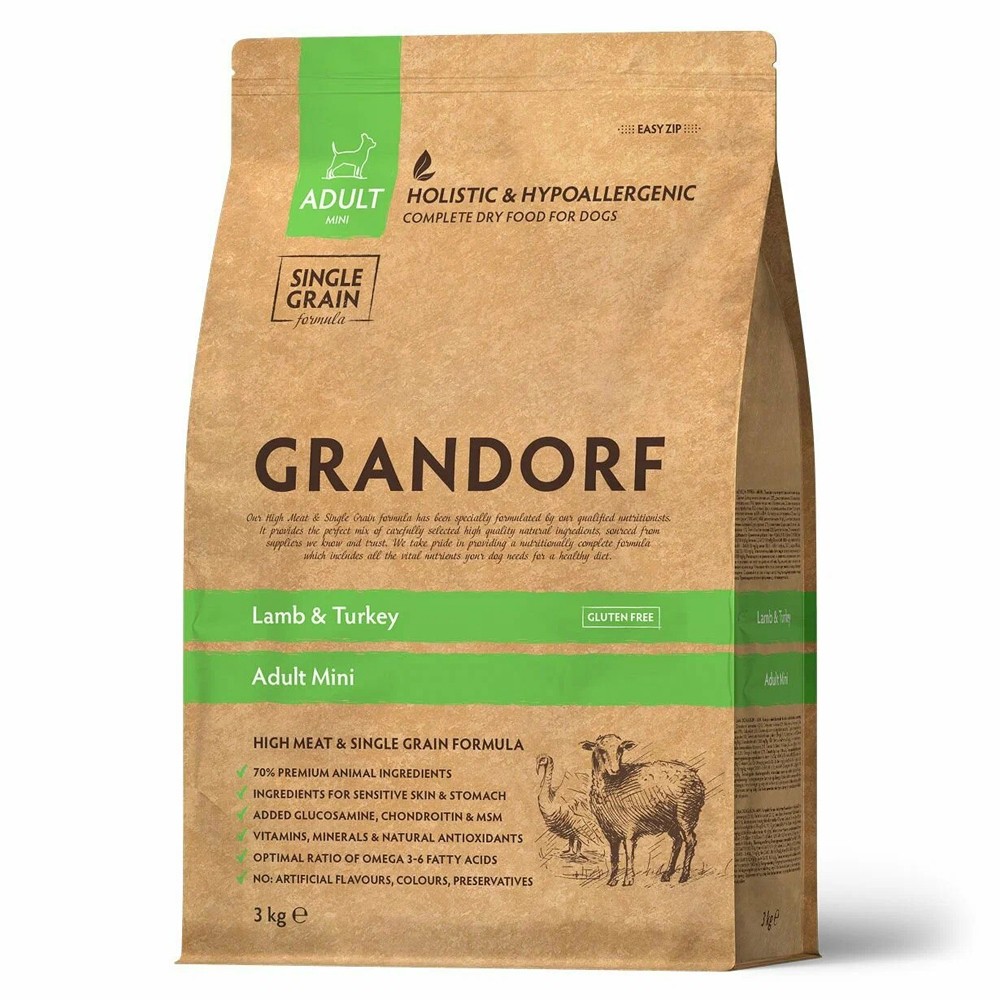 Корм для собак GRANDORF для мелких пород, ягненок с индейкой сух. 3кг корм для собак blitz sensitive для мелких пород ягненок рис сух 500г