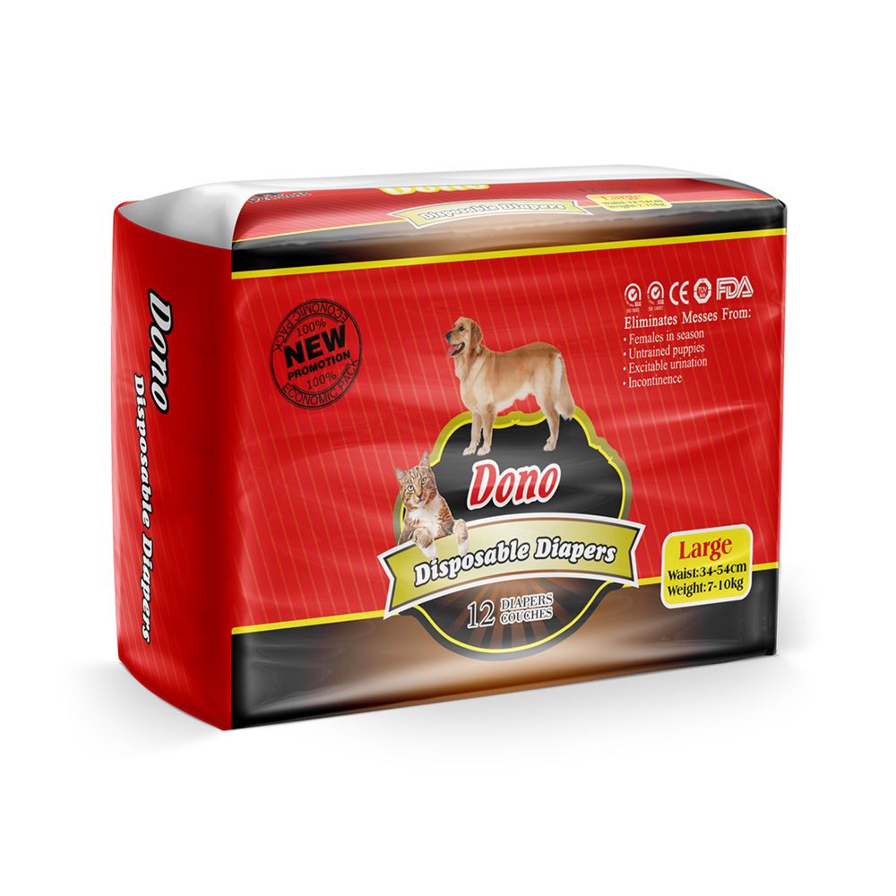 Подгузники Dono Pet Diaper одноразовые, с розовым рисунком, размер L, 7-10кг, 12шт