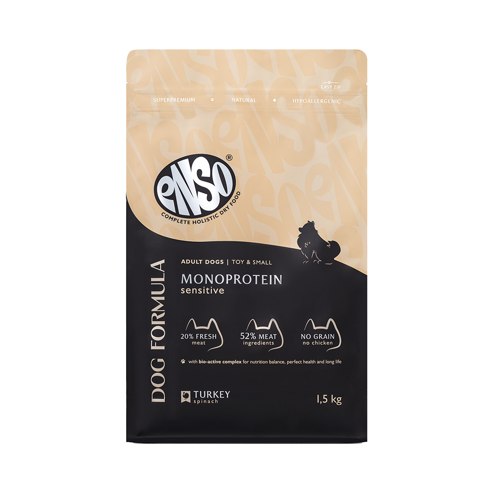 Корм для собак ENSO formula Monoprotein для мелк. и мин.пород, с индейкой и шпинатом сух. 1,5кг