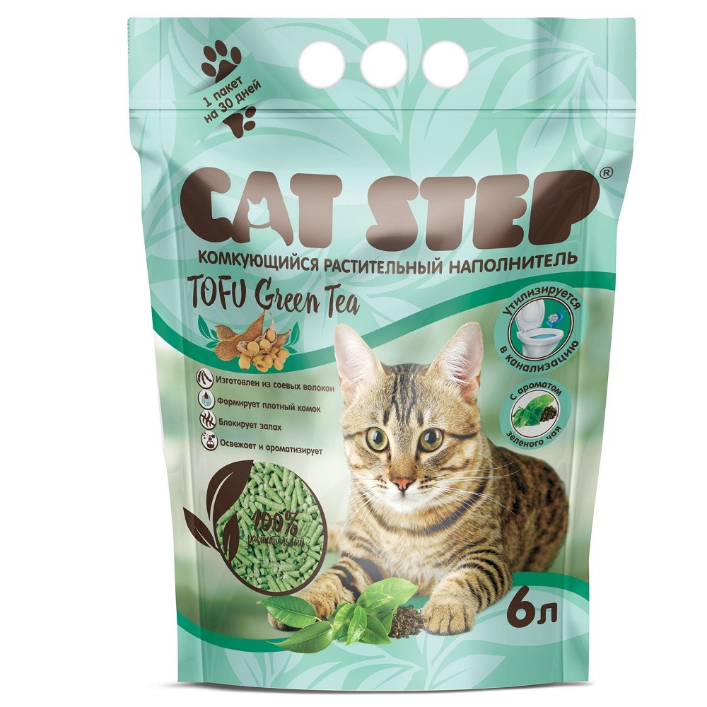 Наполнитель для кошачьего туалета CAT STEP Tofu Green Tea комкующийся растительный 6л