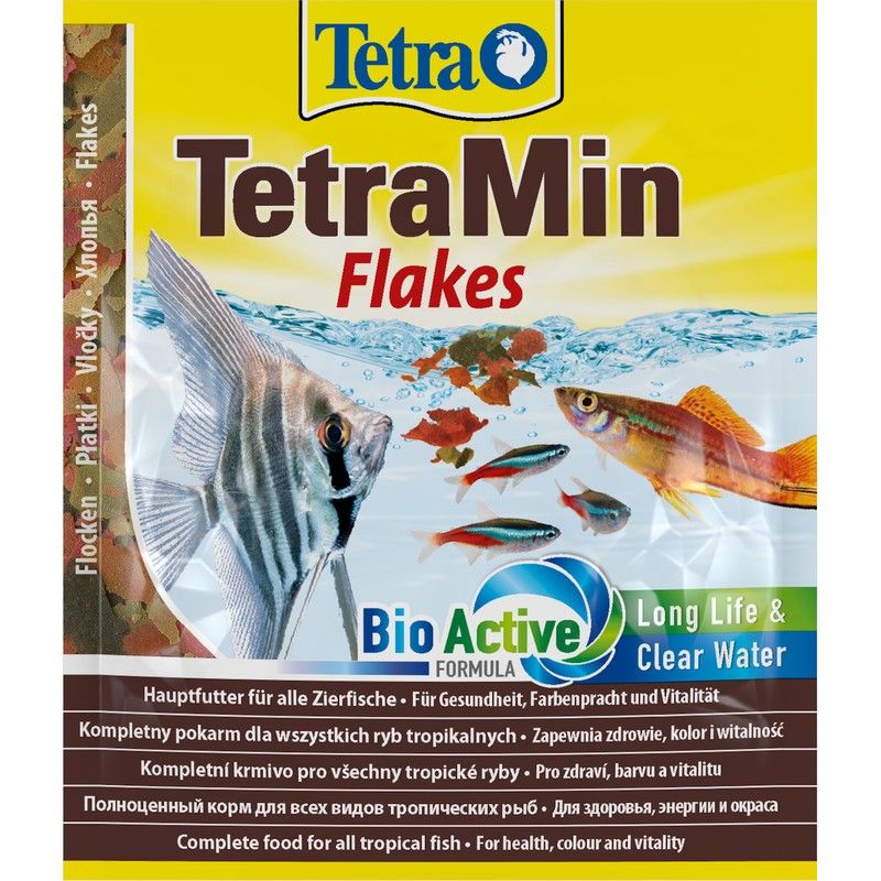 Корм для рыб TETRA Min для всех видов рыб в виде хлопьев 12г корм для рыб tetra guppy для гуппи пецилий меченосцев и живород пицилиевых в хлоп 12г пакетик