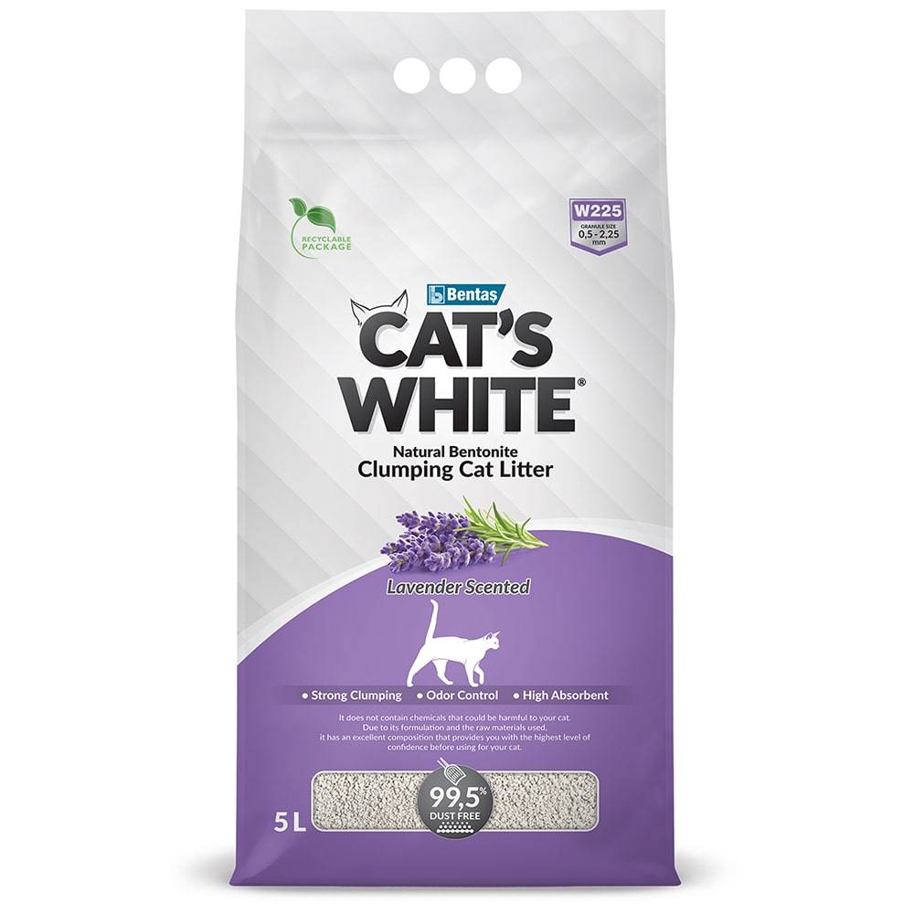 цена Наполнитель для кошачьего туалета CAT'S WHITE Lavender комкующийся с ароматом лаванды 5л