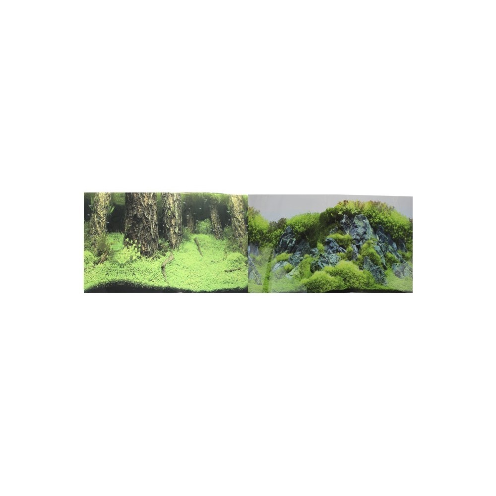 Фон для аквариумов PRIME двухсторонний Затопленный лес/Камни с растениями 30х60см