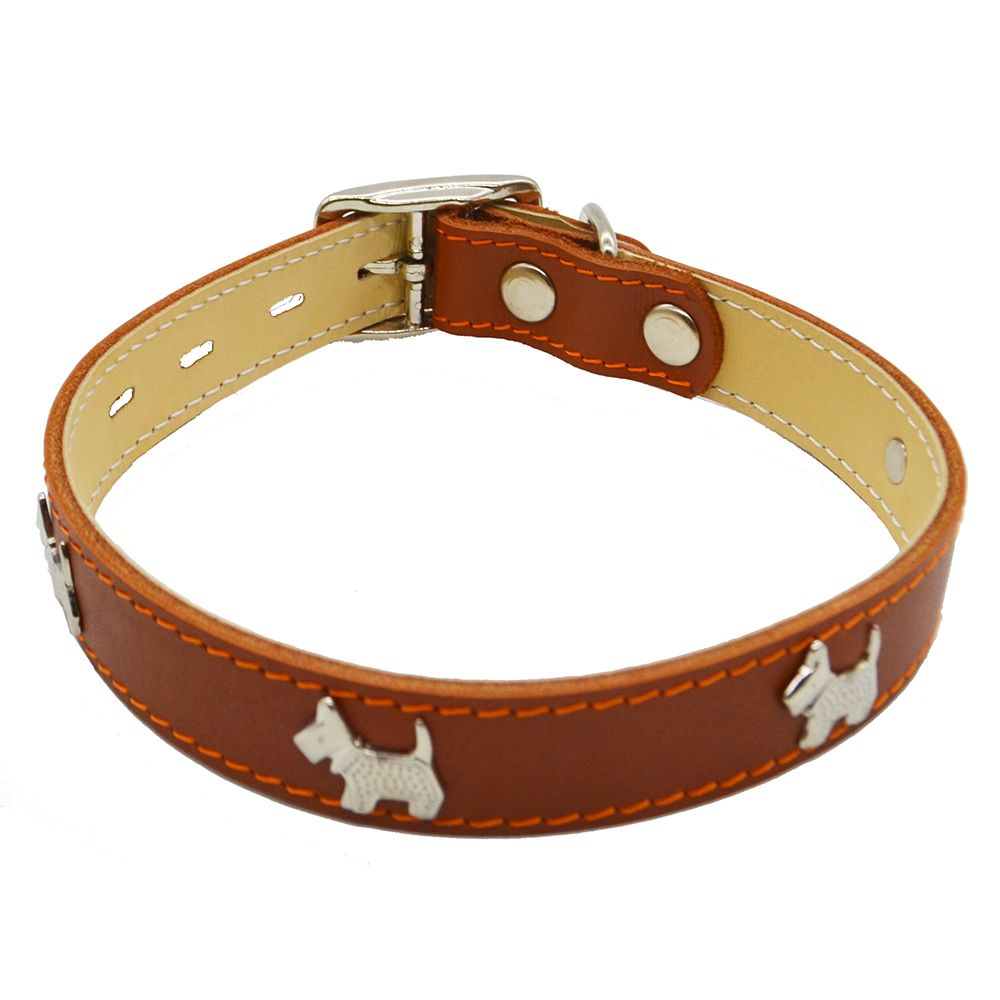 Ошейник для собак КАСКАД Щенок кожаный двухслойный шир.25мм обх.шеи 39-46см светло-коричневый