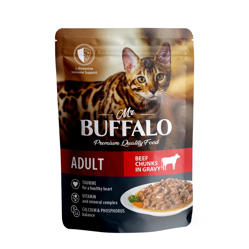цена Корм для кошек Mr.Buffalo говядина в соусе пауч 85г