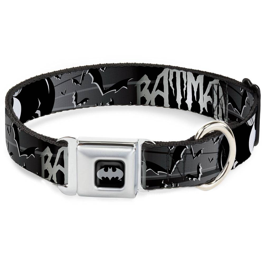 Ошейник для собак Buckle-Down Бэтмен надпись с летучими мышами с метал. застежкой 23-38см черный