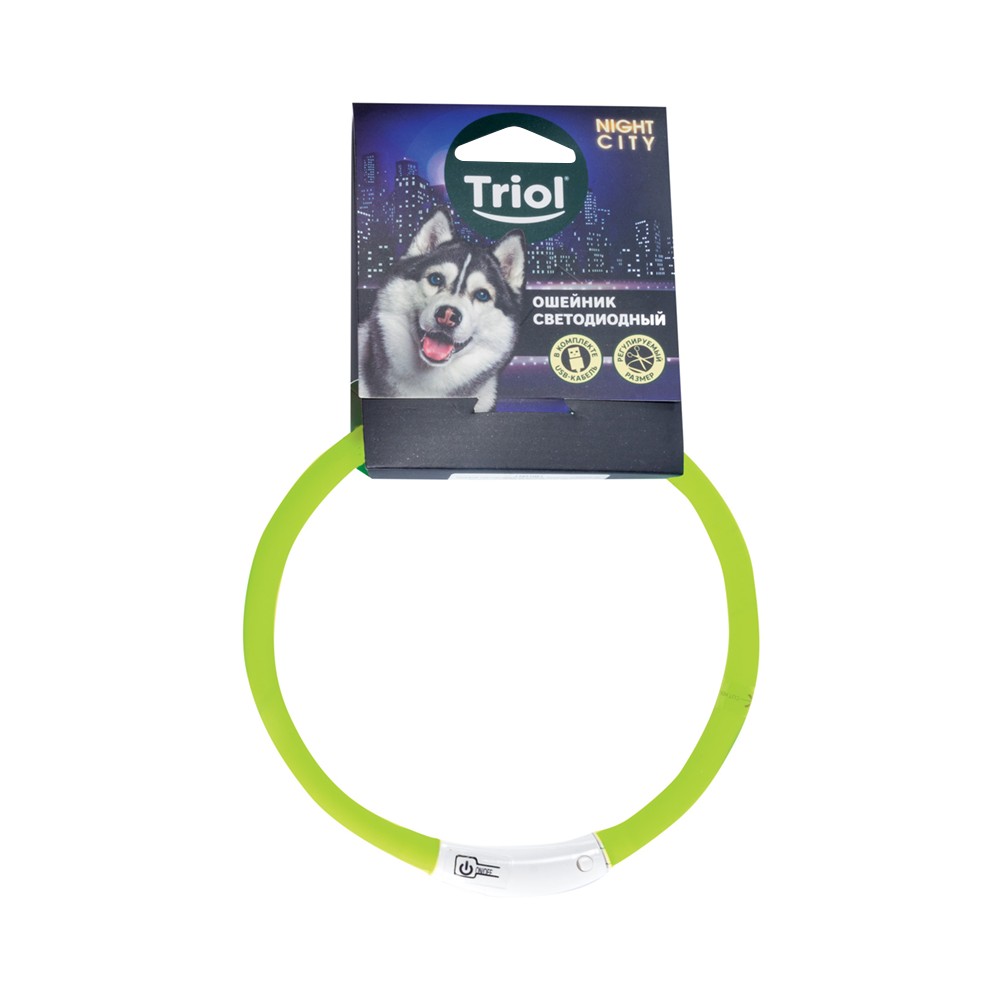 цена Ошейник для собак TRIOL Night City Шнурок светодиодный M, салатовый, 10х600мм