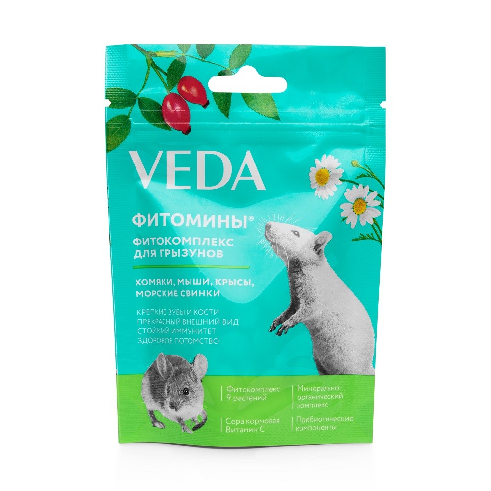 Подкормка для грызунов VEDA Фитомины 50г подкормка для кастрированых котов veda фитомины 100таб