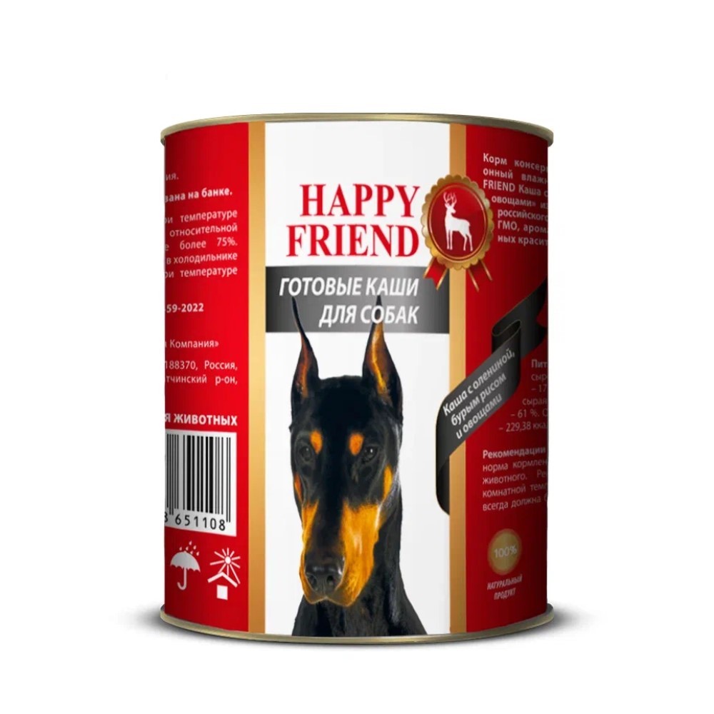 Корм для собак HAPPY FRIEND Каша с олениной, бурым рисом и овощами 340г каша рисовая с говядиной влажный корм для собак корм для собак 6шт по 340г