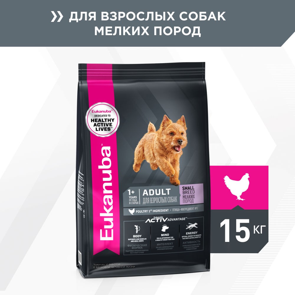 цена Корм для собак Eukanuba для мелких пород сух. 15кг