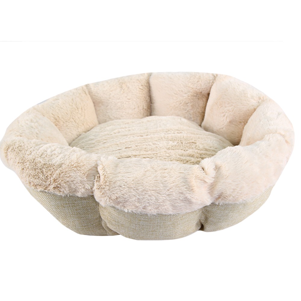 Лежак для животных PET CHOIСE круглый с бортом, меховой, кремовый 65х65х18см