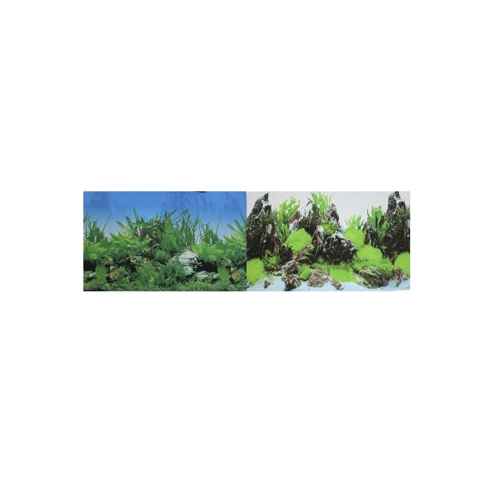 Фон для аквариумов PRIME двухсторонний Растительный/Скалы с растениями 50х100см