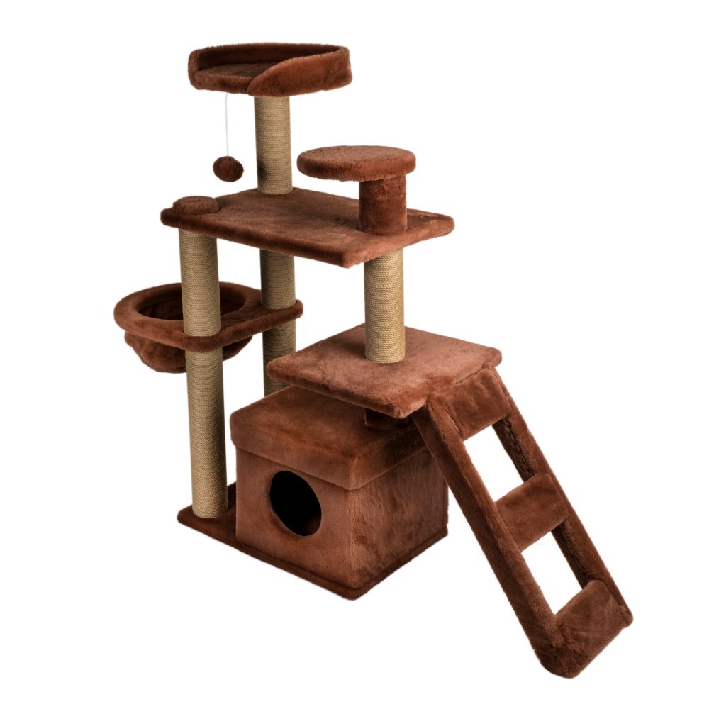 Дом-когтеточка для кошек DUBEX Jungle комплекс с лесенкой лежанкой и гамаком рыжий 55x160x124см 8359₽