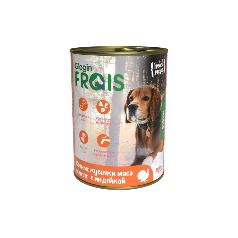 Корм для собак Frais Holistic dog мясные кусочки с индейкой в желе, банка 420г фотографии