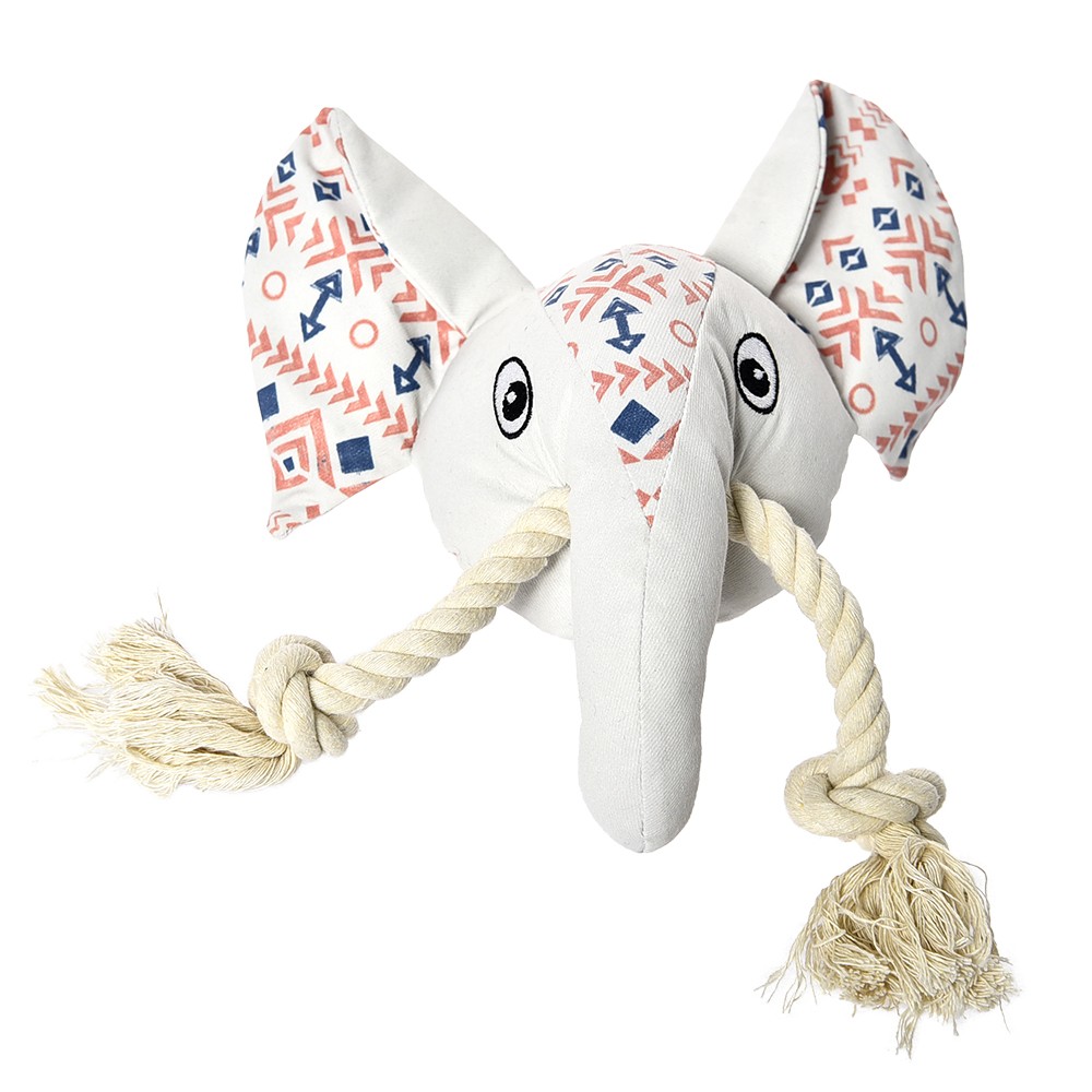 Игрушка для собак Foxie Bohemia Слон с бивнями-канатами, шуршащей бумагой и пищалкой 21х22см