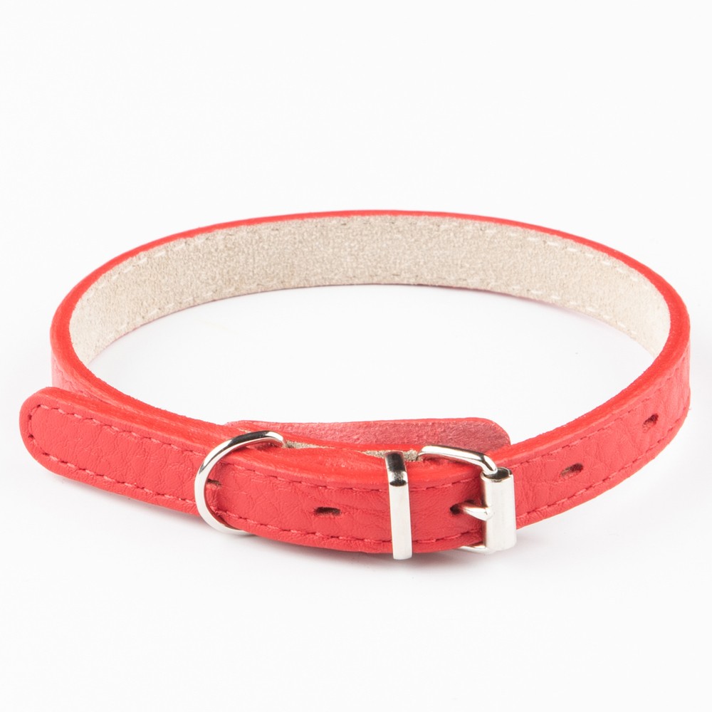 Ошейник для собак Mr.Kranch из натуральной кожи прямой, красный 24-30см
