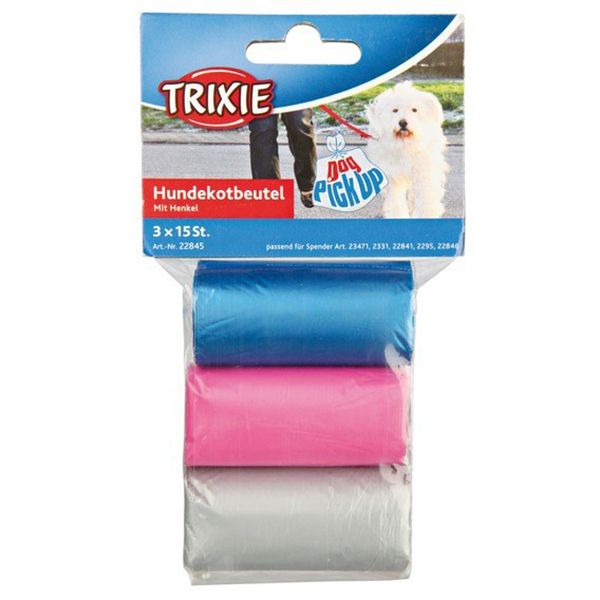 Пакеты для уборки за собаками TRIXIE 3 рулона по 15шт., 3л цветные, для всех диспенсеров