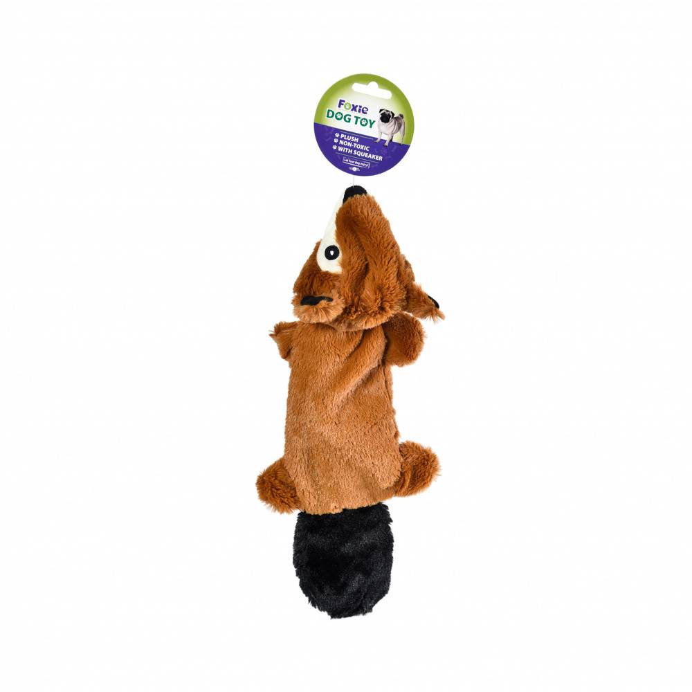 игрушка для собак foxie енот на кольце из каната с пищалкой 17х31см плюш Игрушка для собак Foxie Белка с шуршащей бумагой и пищалкой 43х17см плюш