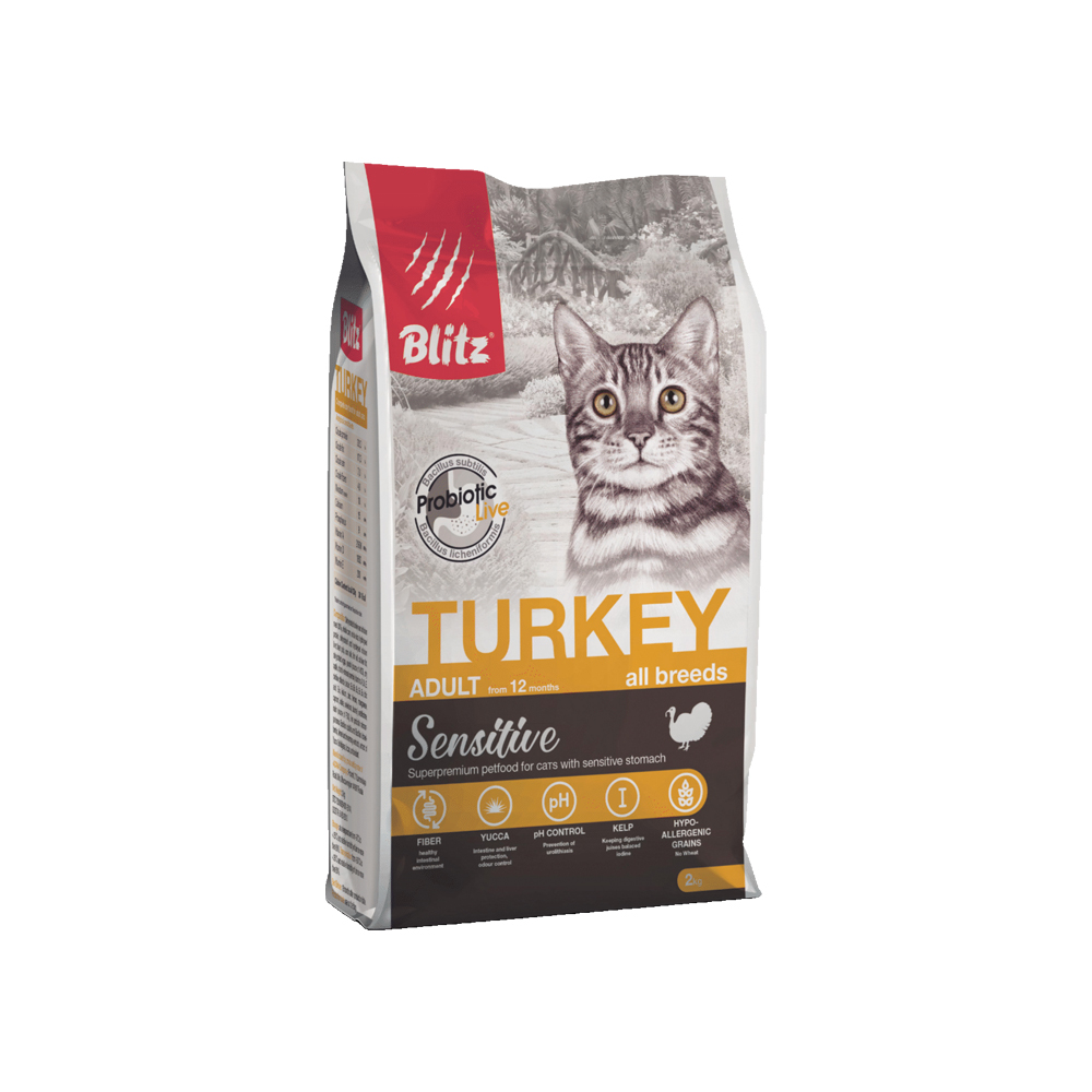Корм для кошек Blitz adult cat turkey с мясом индейки сух 2кг 1477₽