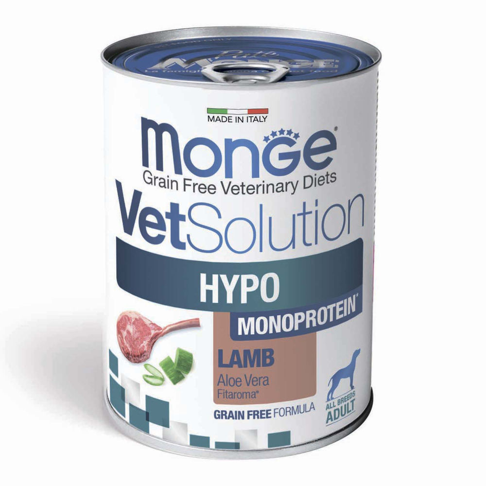 Корм для собак Monge VetSolution Dog Hypo Monoprotein Lamb при пищ.непереносим., ягненок банка 400г