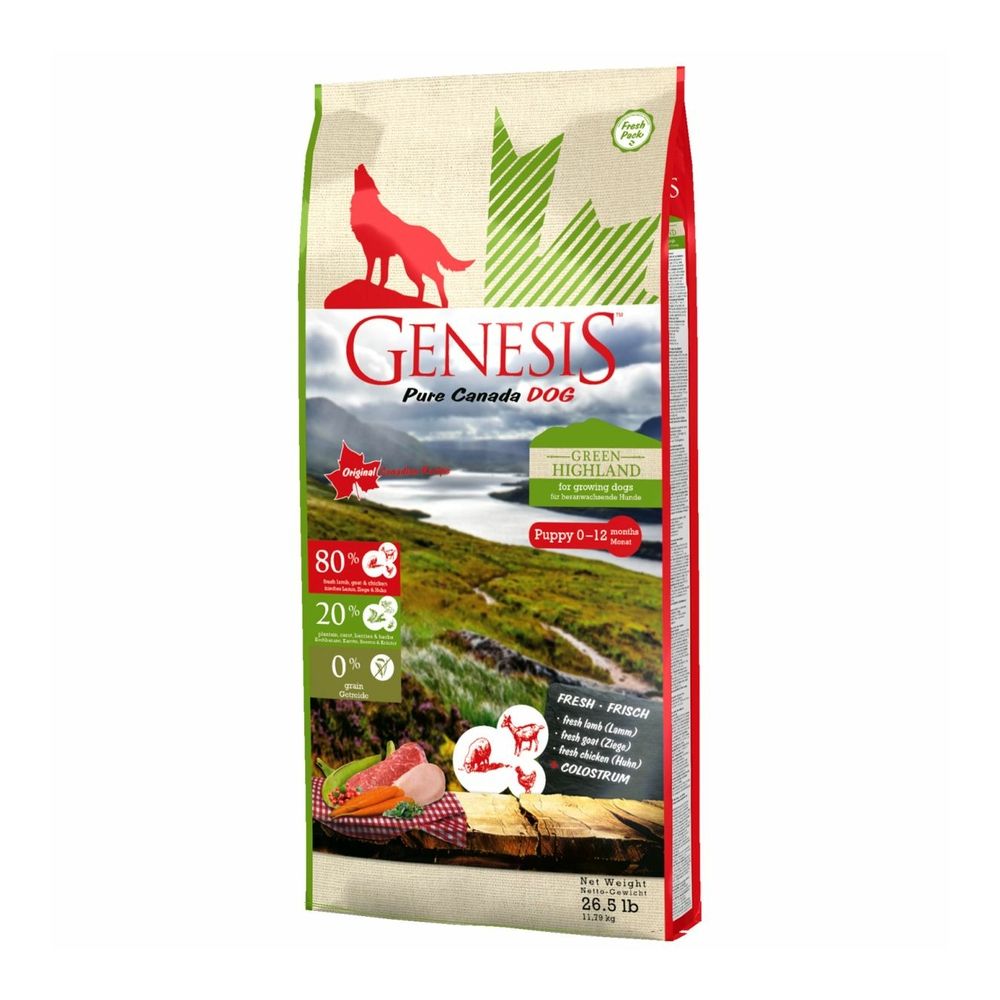 Корм для щенков,бер.и корм.собак Genesis Pure Canada Green Highland Puppy кур.,коза,ягн. сух.11,79кг