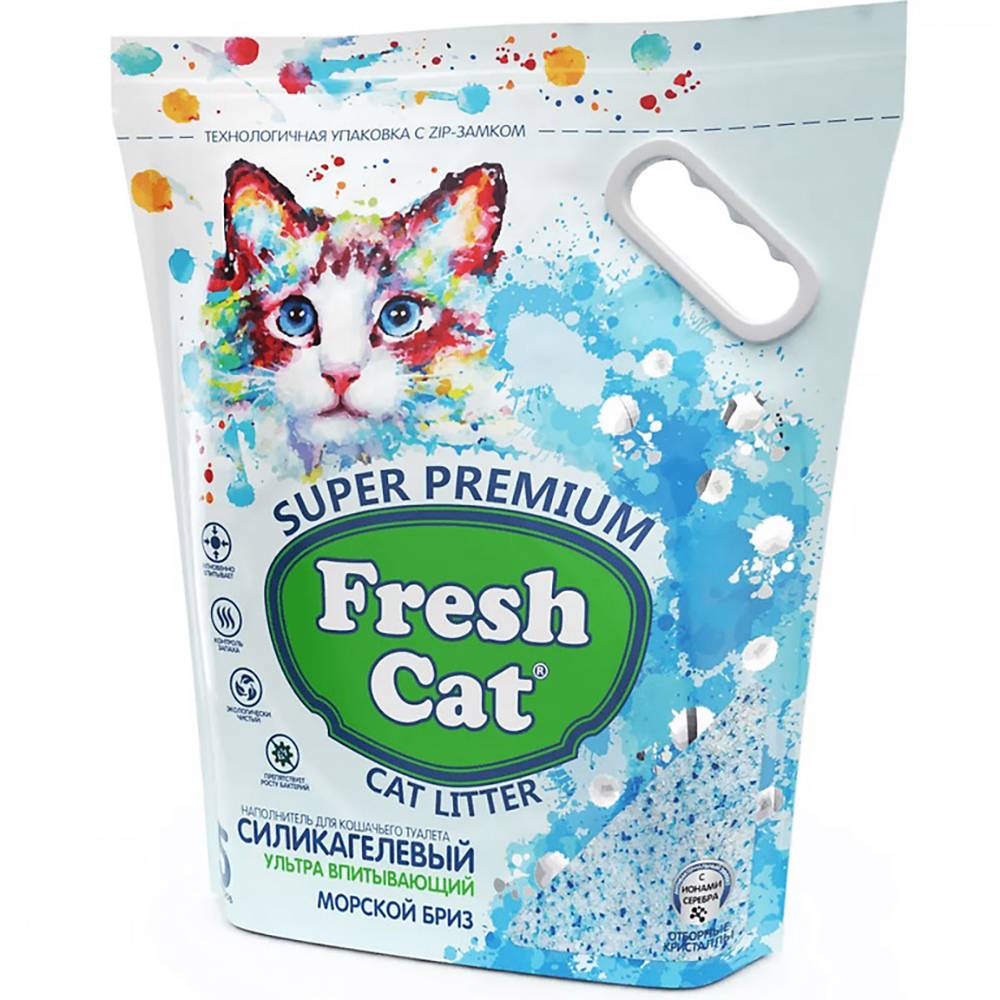 Наполнитель для кошачьего туалета FRESH CAT силикагелевый впитывающий с ароматом Морской бриз 5л