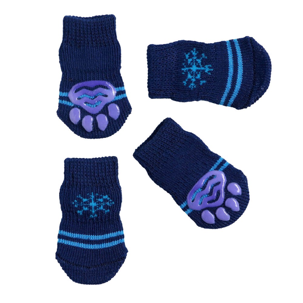 Носки для собак SIMA LAND Пижон "Снежинка" нескользящие размер S (2,5/3,5х6см), наб.4шт, тёмно-синие