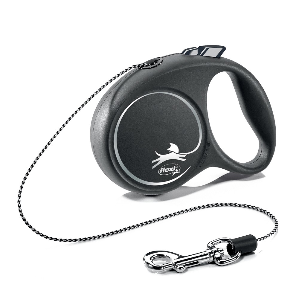 Рулетка для собак Flexi Black Design XS тросовая 3м серебро