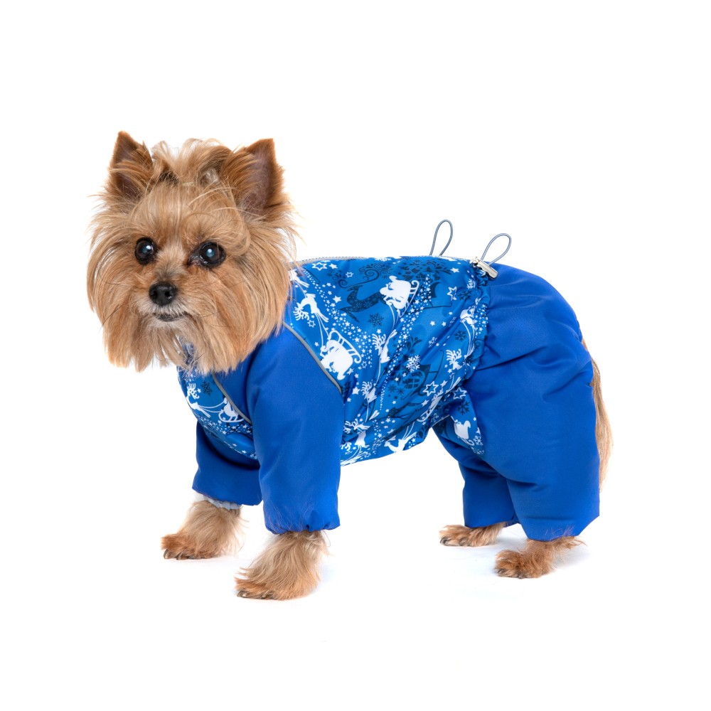 цена Комбинезон для собак OSSO-Fashion Снежинка р.25 (мальчик) олени/принт синий