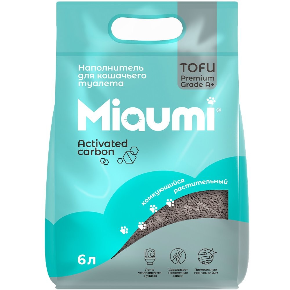 Наполнитель для кошачьего туалета MIAUMI Tofu комкующийся с активир. углем 6л комкующийся наполнитель йо tofu зеленый чай 6л