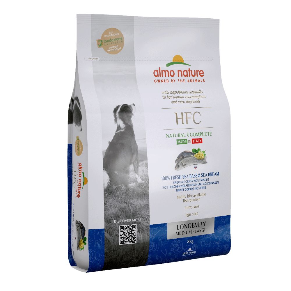 Корм для собак Almo Nature M-L Longevity для ср.и крупных пород, св.морск. рыба: окунь, лещ сух. 8кг