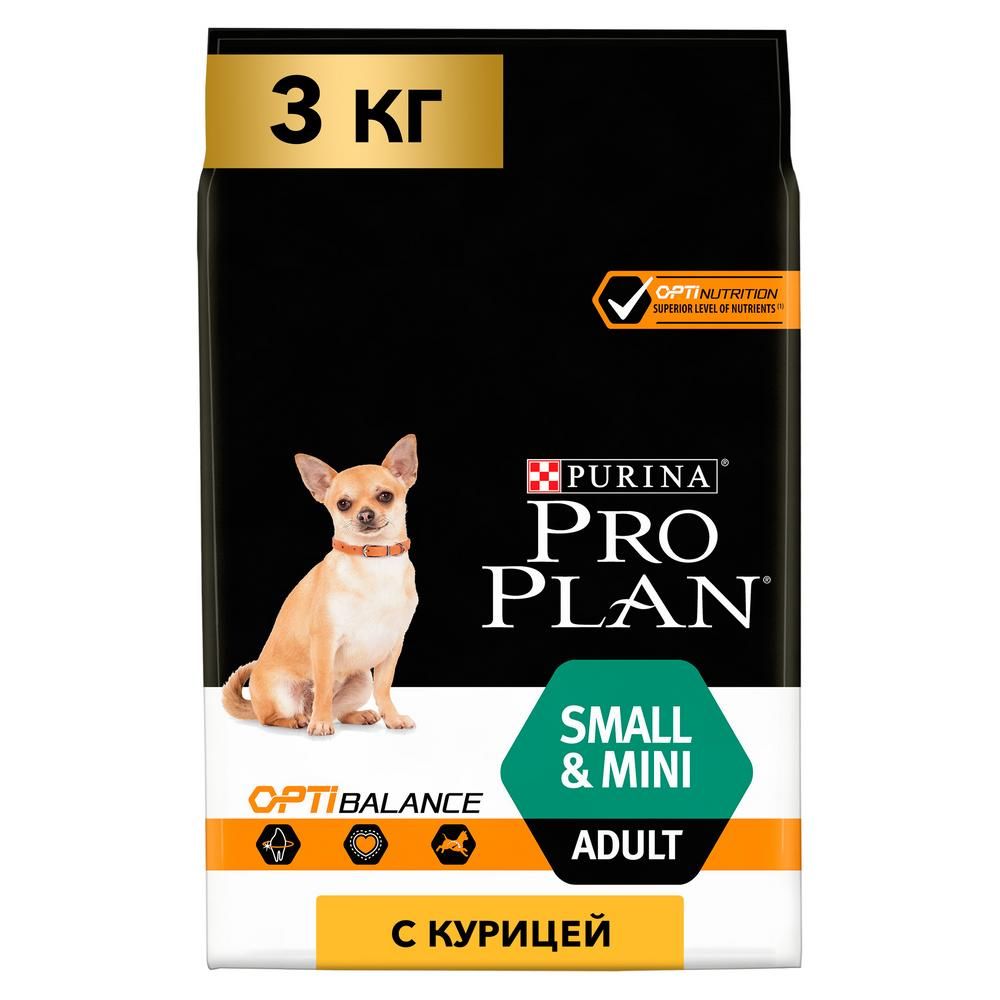 цена Корм для собак Pro Plan Optibalance adult для мелких и карликовых пород, с курицей сух. 3кг