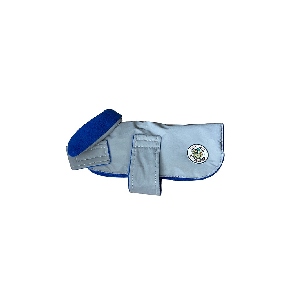 Попона для собак TRAVELPET теплая светоотражающая цвет серый, подкладка синяя, размер M