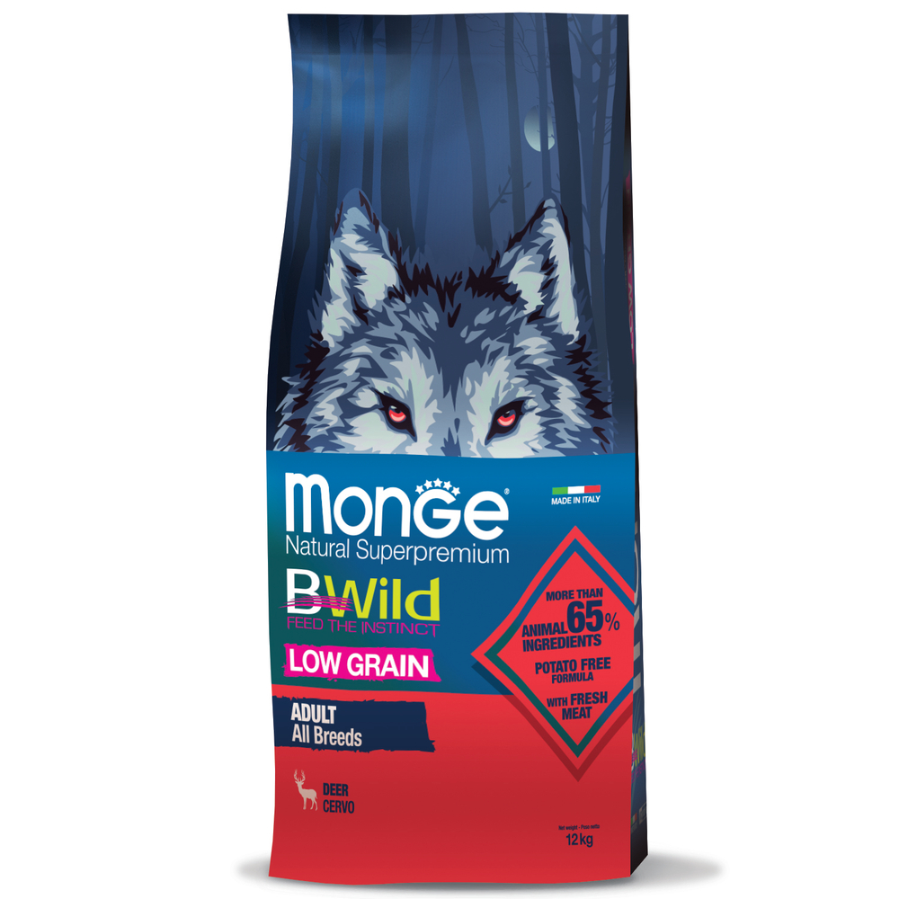 Корм для собак Monge Dog BWild Low Grain мясо оленя сух 12кг 14500₽