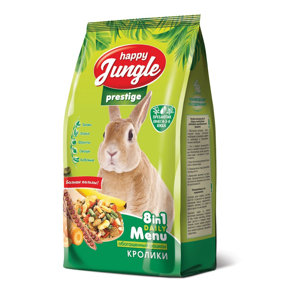 Корм для кроликов HAPPY JUNGLE Престиж 500г корм для грызунов happy jungle престиж для морских свинок 500г