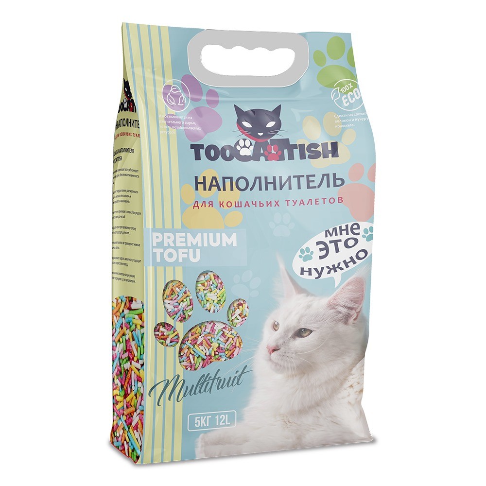 наполнитель для кошачьего туалета cat step tofu green tea комкующийся растительный 12л Наполнитель для кошачьего туалета TOOCATTISH растительный комкующийся Мультифрукт 12л