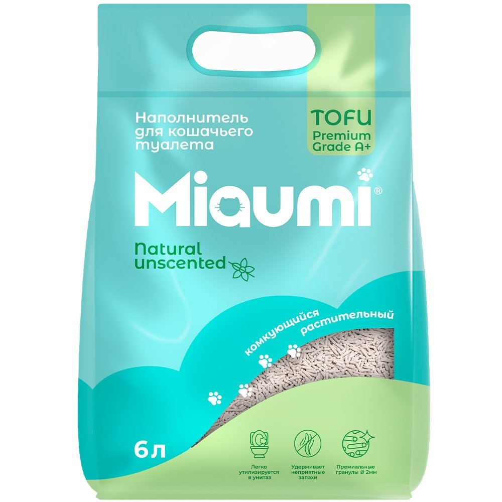 Наполнитель для кошачьего туалета MIAUMI Tofu Natural комкующийся без ароматизатора 6л наполнитель для кошачьего туалета fresh cat комкующийся с активированным углем 6л