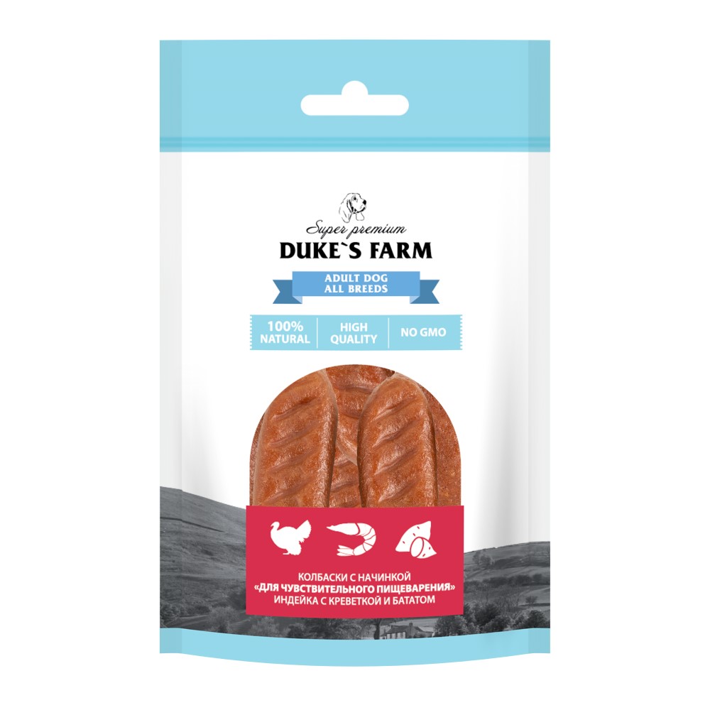Лакомство для собак DUKE'S FARM Колбаски Чувствительное пищеварение, индейка с кревет. и бататом 40г