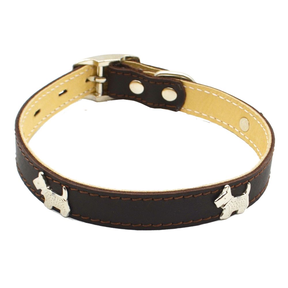 Ошейник для собак КАСКАД Щенок кожаный двухслойный шир.20мм обх.шеи 30-38см коричневый