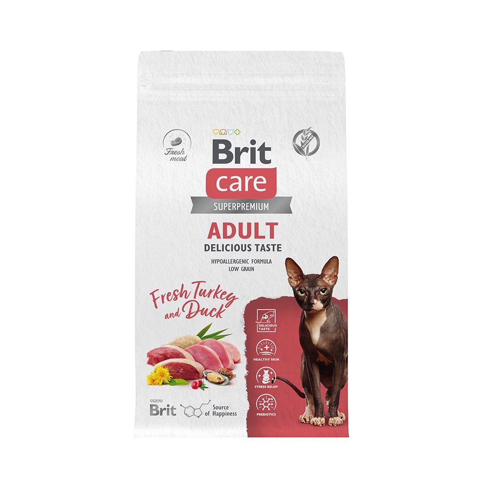 Корм для кошек Brit Care Delicious Taste для привередливых, индейка с уткой сух. 1,5кг корм для собак brit care healthy skin