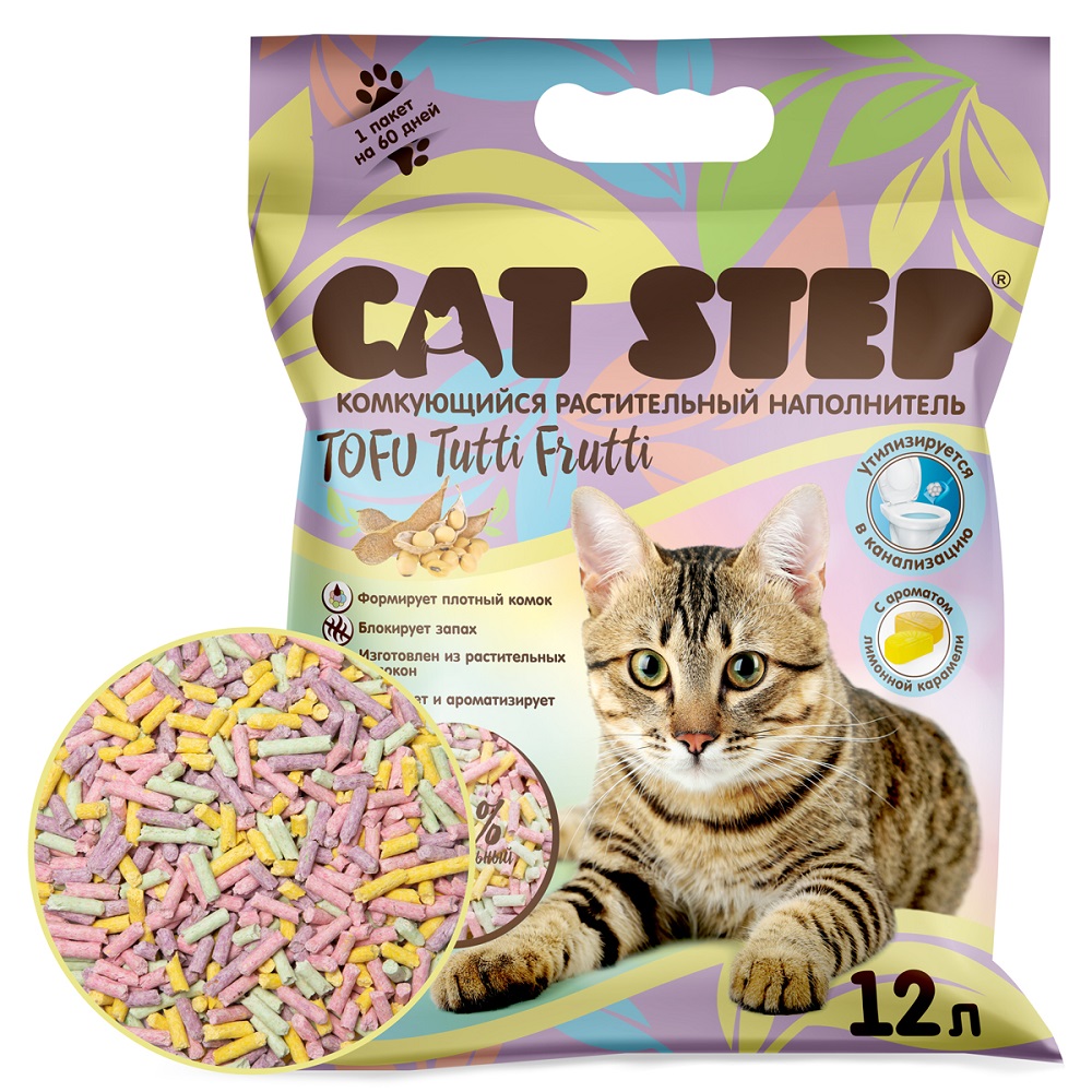 Наполнитель для кошачьего туалета CAT STEP Tofu Tutti Frutti комкующийся растительный 12л