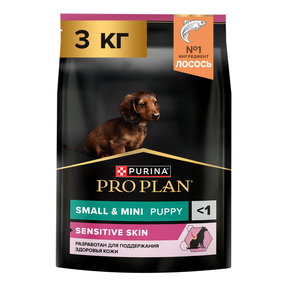 Корм для щенков Pro Plan Sensitive Skin для мелких и карликпород с чувствиткожей лосось сух 3кг 3080₽