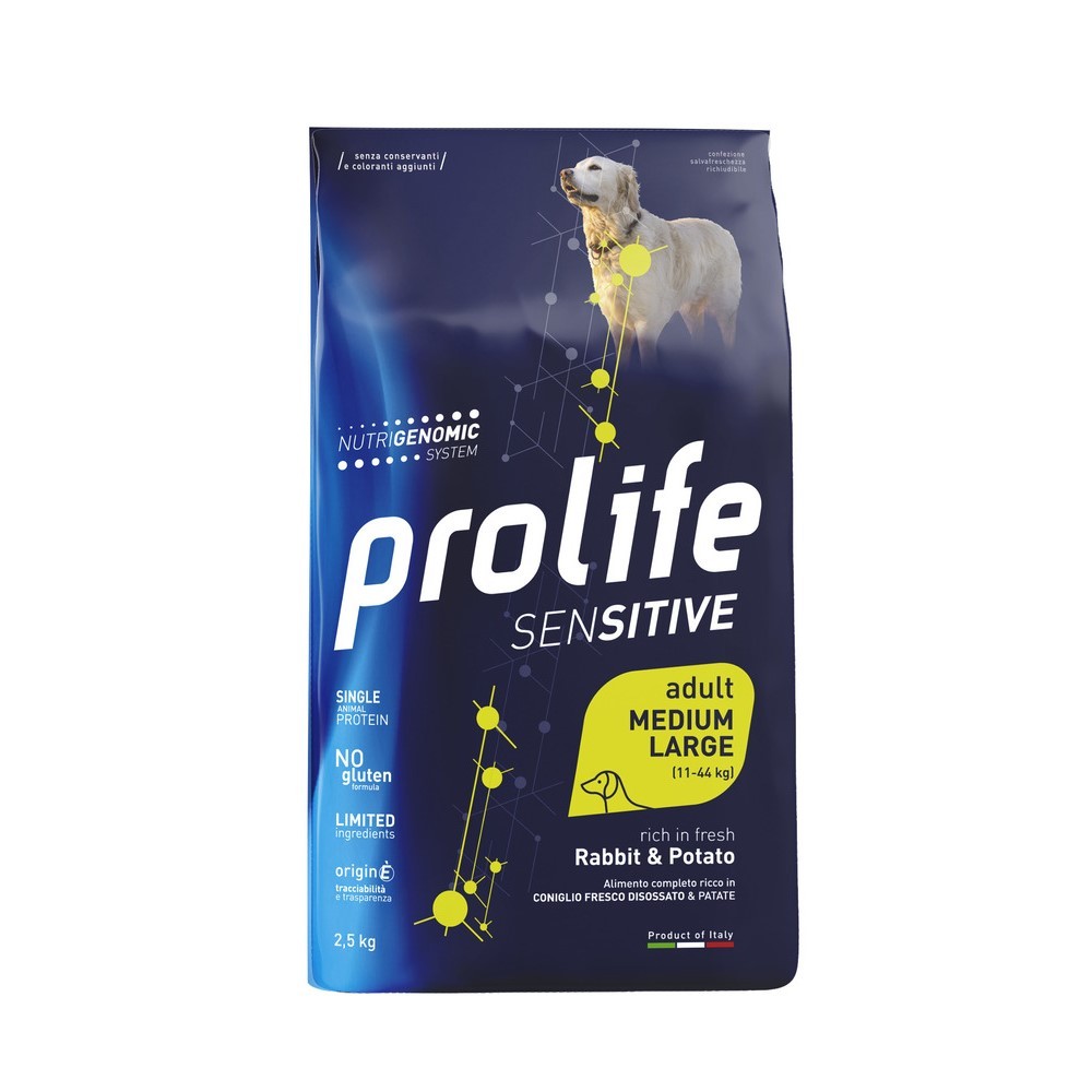 Корм для собак PROLIFE для средних и крупных пород с чувствительным пищеварением, кролик с картофелем сух. 2,5кг