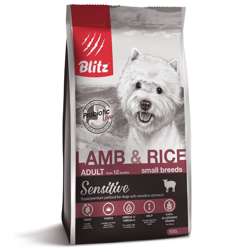 Корм для собак Blitz Sensitive для мелких пород ягненок, рис сух. 500г blitz sensitive puppy lamb