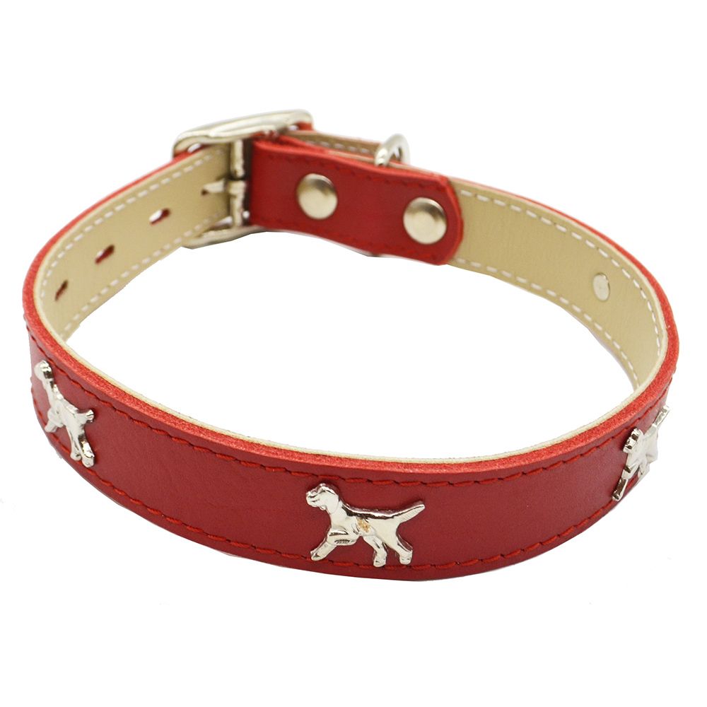 Ошейник для собак КАСКАД Собака кожаный двухслойный шир.25мм обх.шеи 39-46см красный