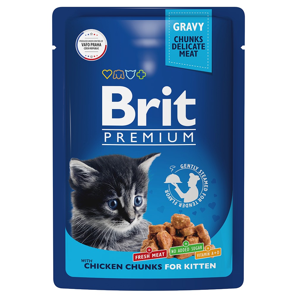Корм для котят Brit Premium цыпленок в соусе пауч 85г пауч brit premium для взрослых кошек цыпленок и перепелка в соусе 85гр 4шт