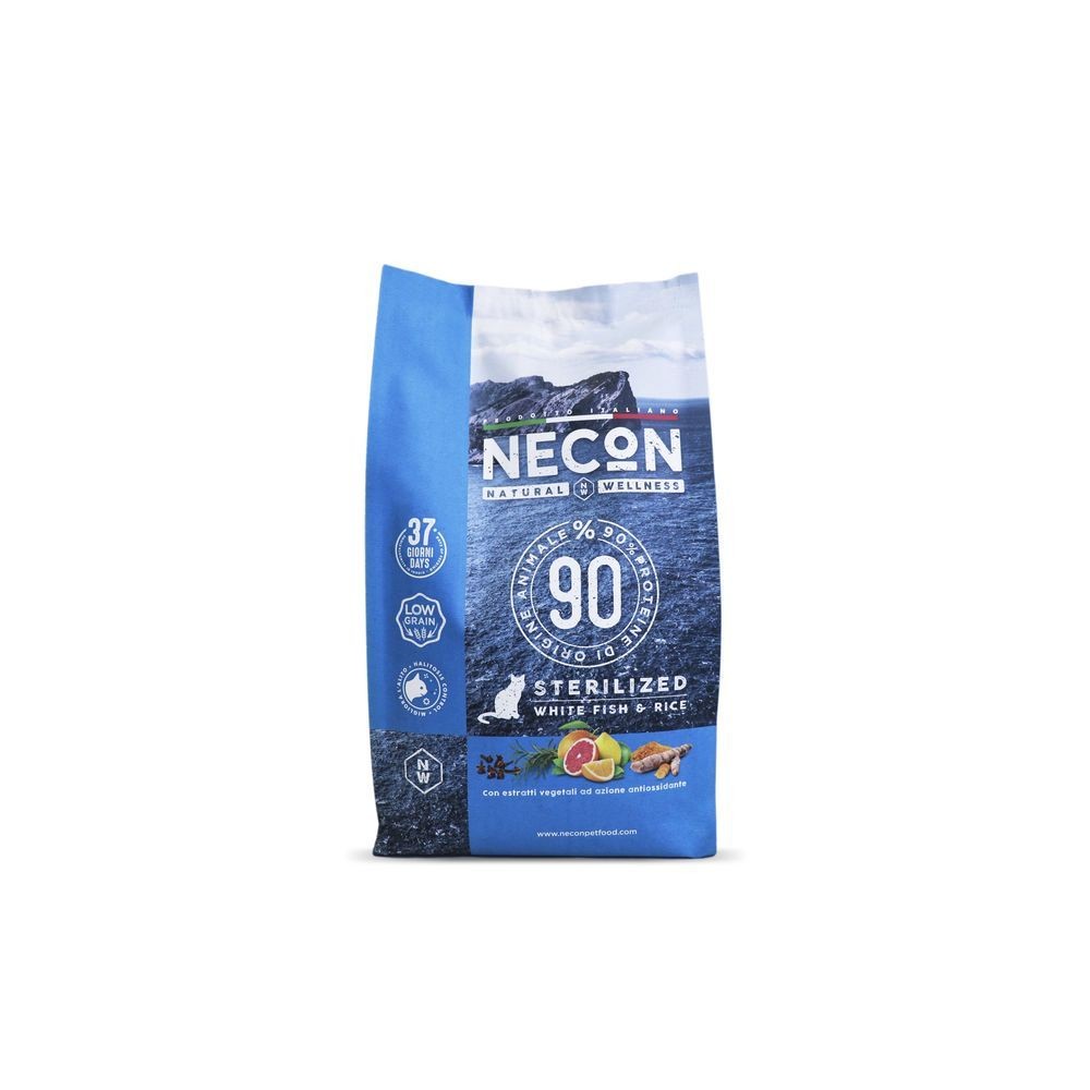 Корм для кошек NECON Natural Wellness для стерилизованных, белая рыба с рисом сух. 400г