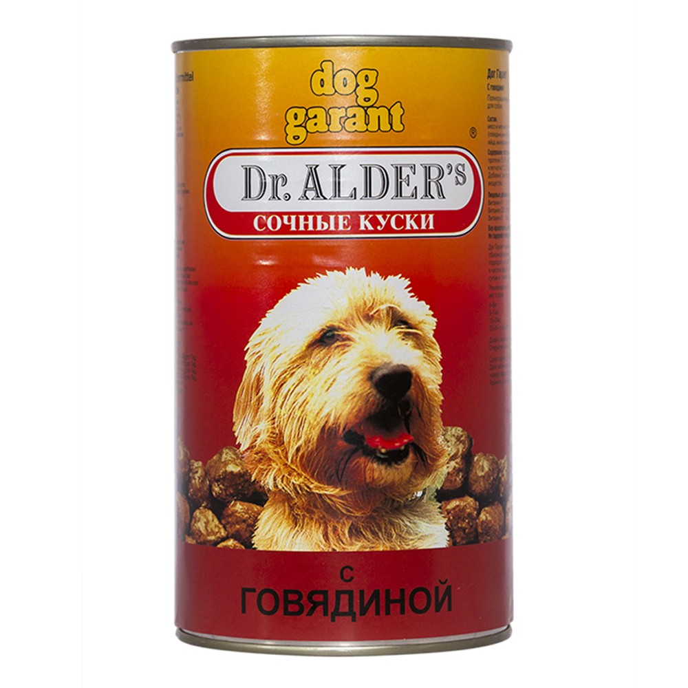 Корм для собак Dr. ALDER`s Дог Гарант сочные кусочки в соусе Говядина конс. 1230г консервы для кошек dr clauder s кусочки в соусе с курицей 415 г