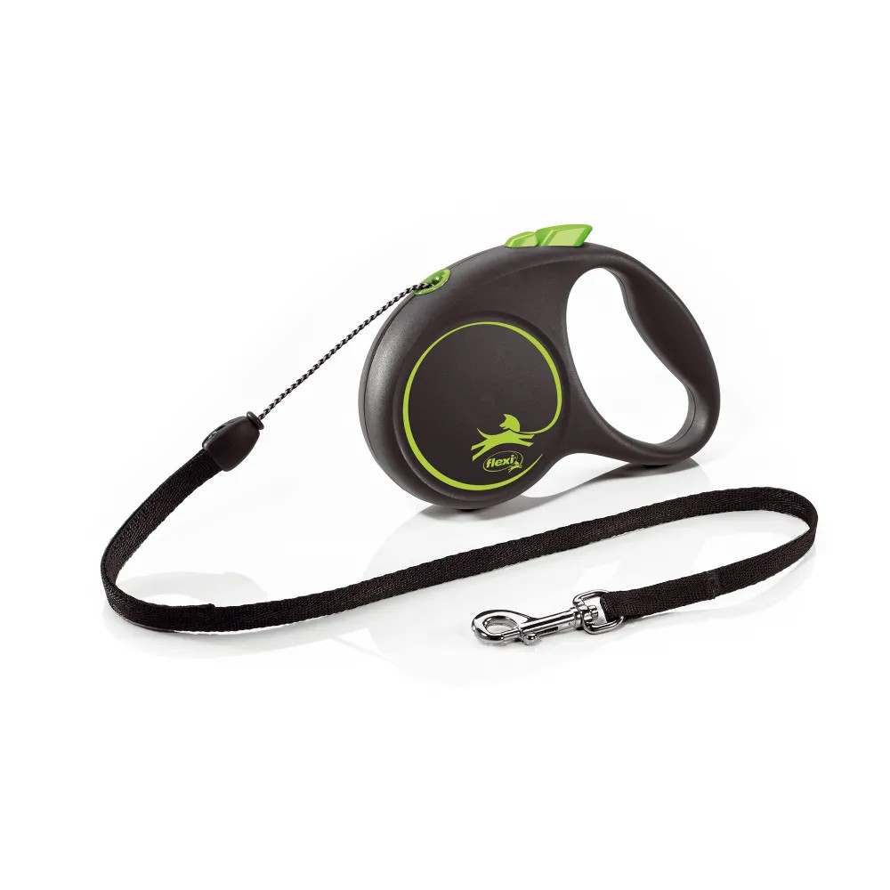 Рулетка для собак Flexi Black Design S (до 12кг) 5м трос черный/зеленый